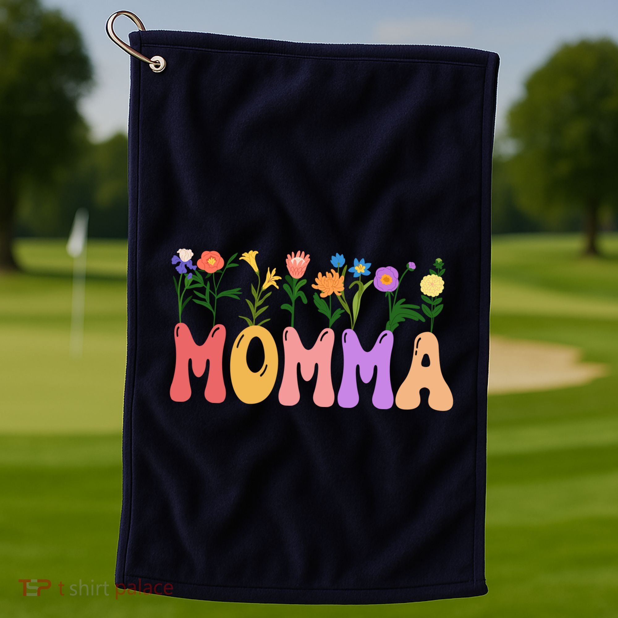 Cute Retro Floral Momma Golf Towel