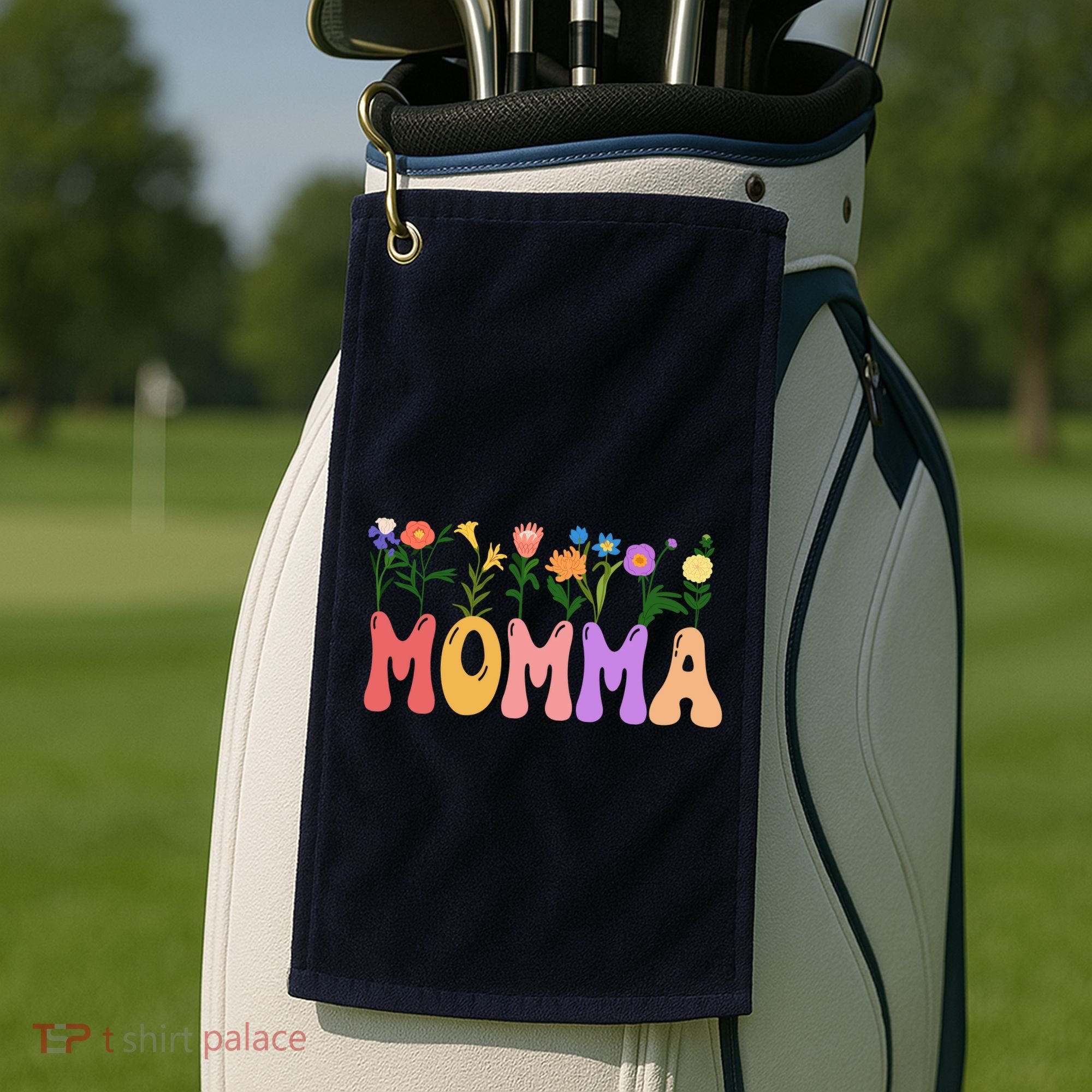 Cute Retro Floral Momma Golf Towel
