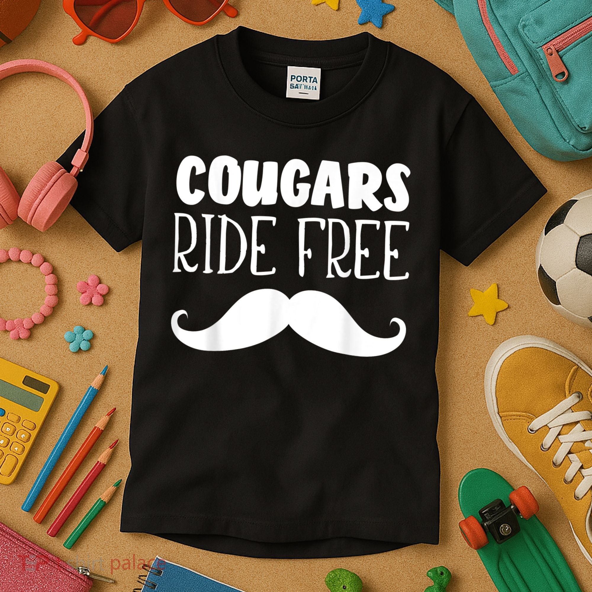 Cougars Ride Free Mustache Rides Cougar Bait Kids T-Shirt