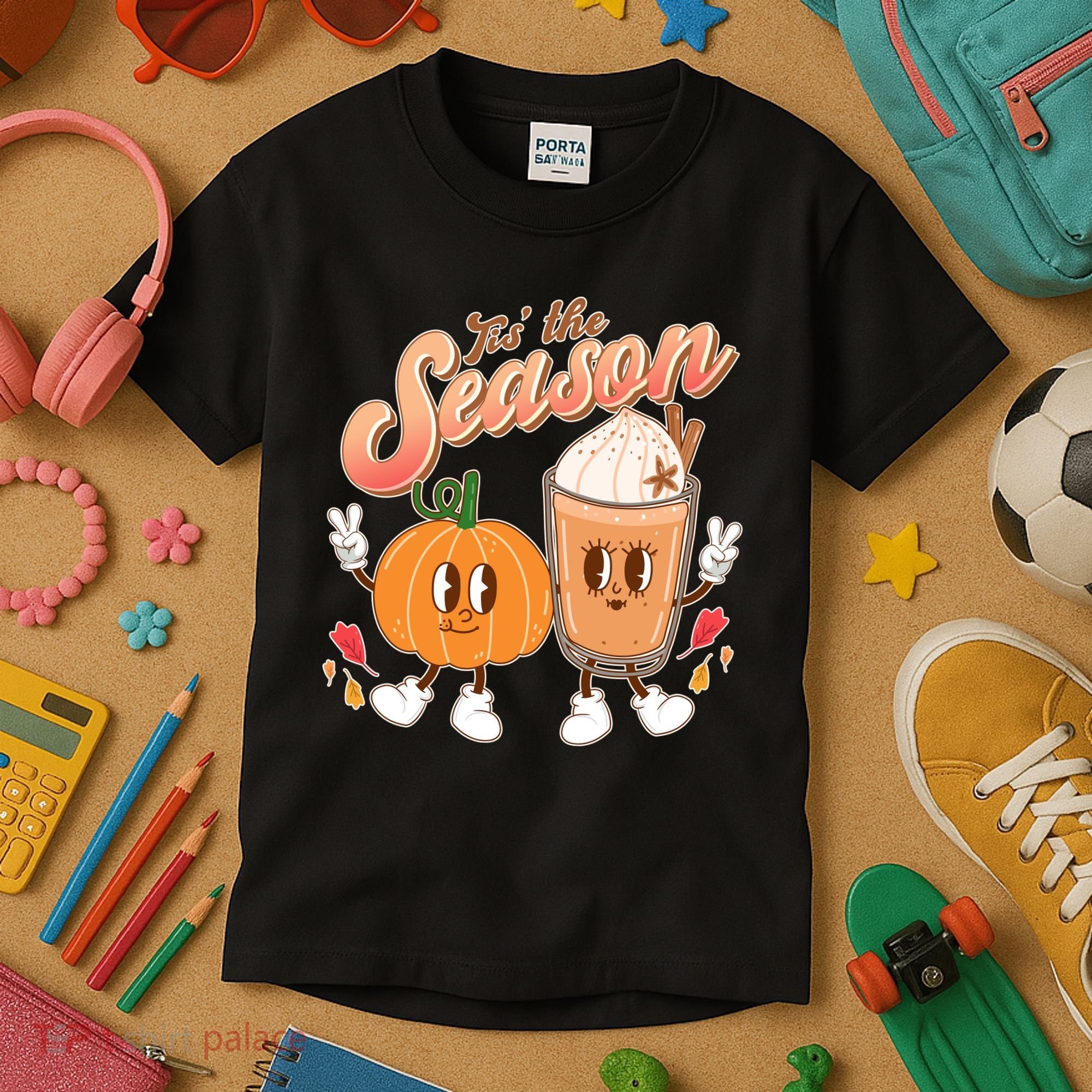 Cute Retro Fall Pumpkin Spice Tis The Season Kids T-Shirt