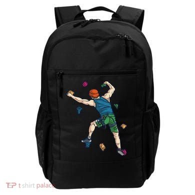 Climber Reaching For Holds Illustrated Rock Climbing Scene Backpack