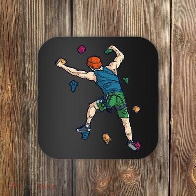 Climber Reaching For Holds Illustrated Rock Climbing Scene Coaster