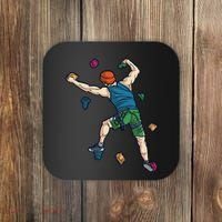 Climber Reaching For Holds Illustrated Rock Climbing Scene Coaster thumb 0