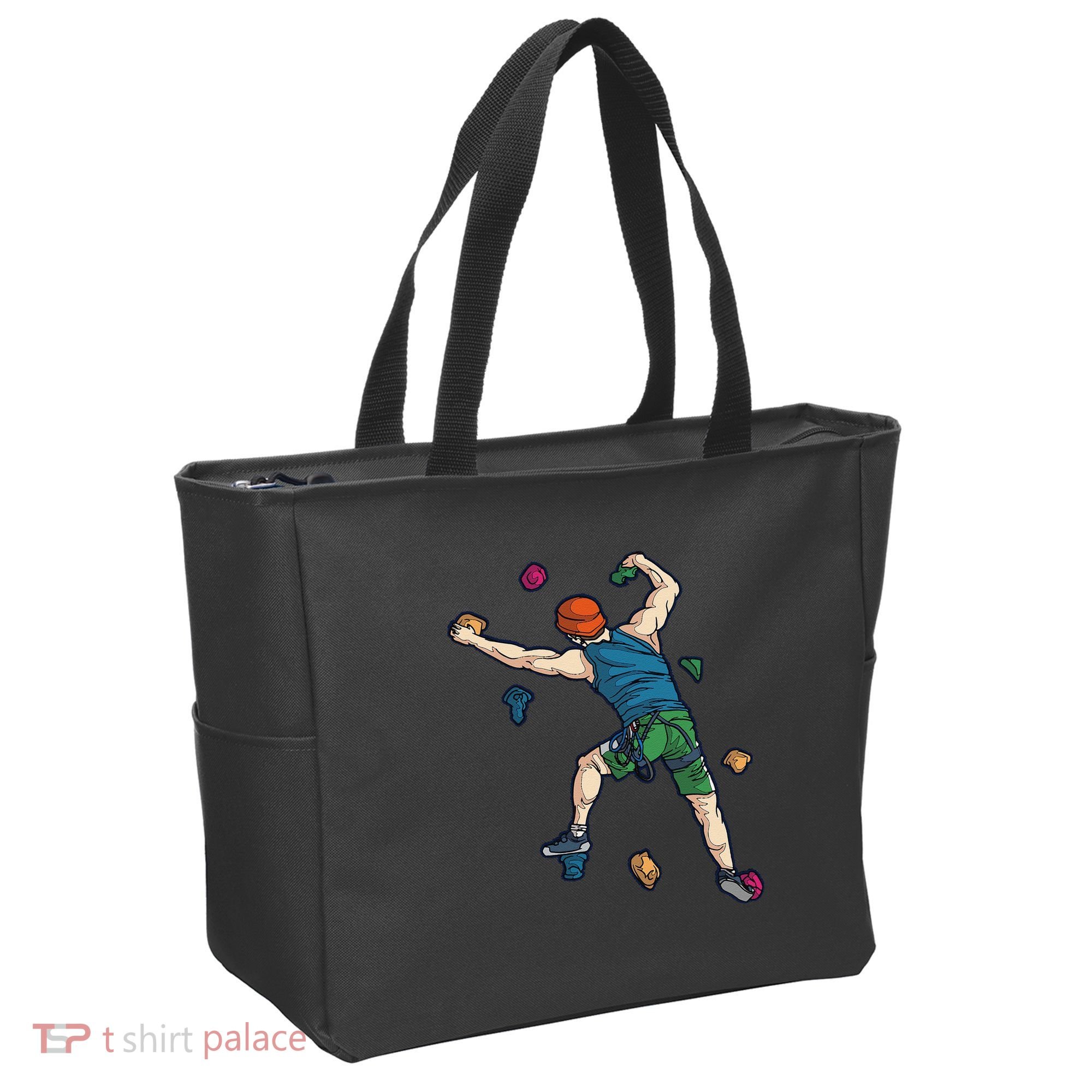 Climber Reaching For Holds Illustrated Rock Climbing Scene Tote Bag
