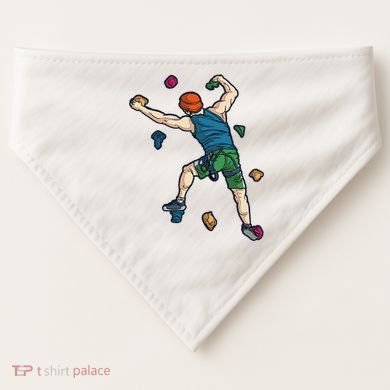 Climber Reaching For Holds Illustrated Rock Climbing Scene USA-Made Doggie Bandana