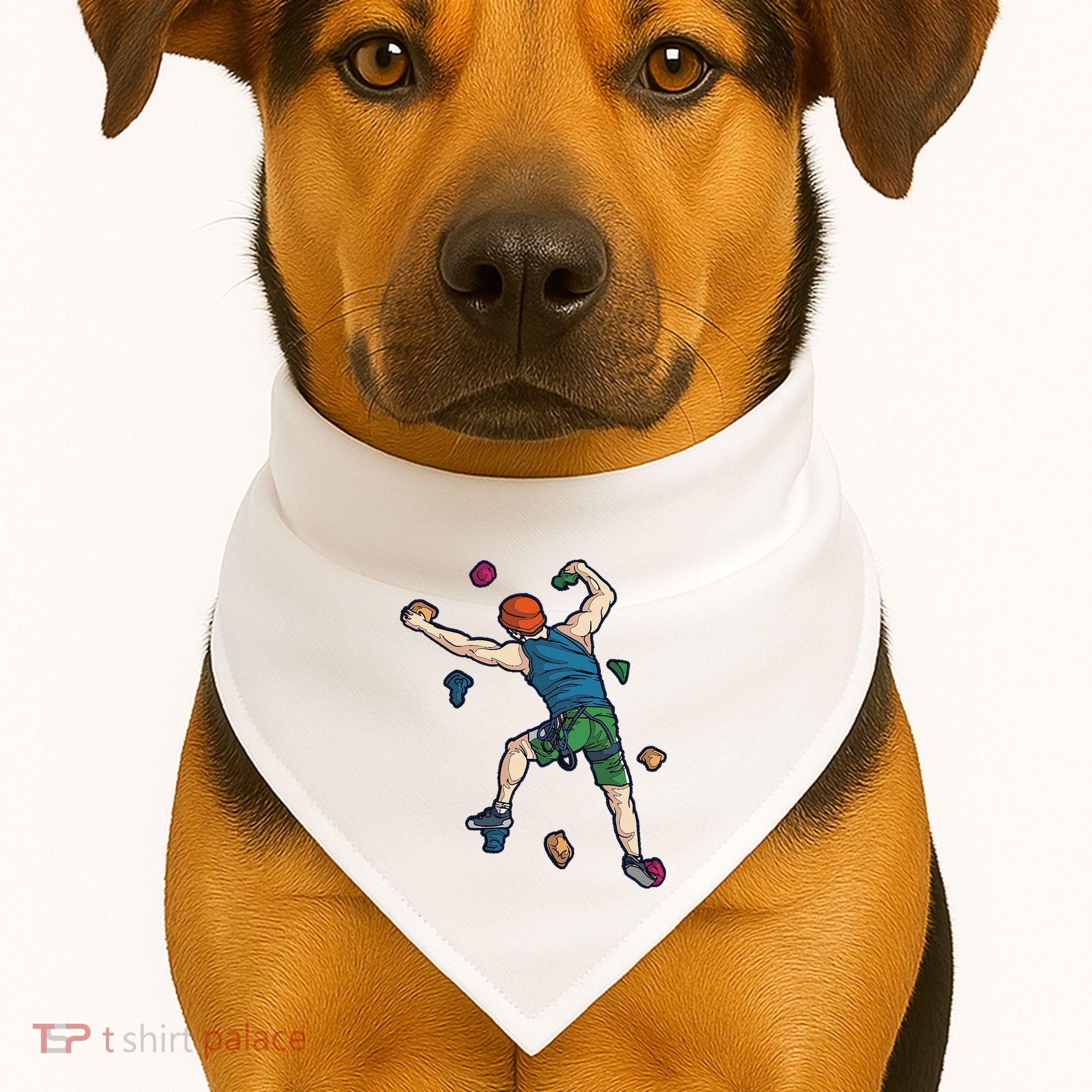 Climber Reaching For Holds Illustrated Rock Climbing Scene USA-Made Doggie Bandana