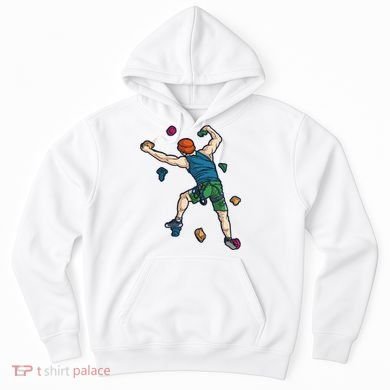 Climber Reaching For Holds Illustrated Rock Climbing Scene Hoodie