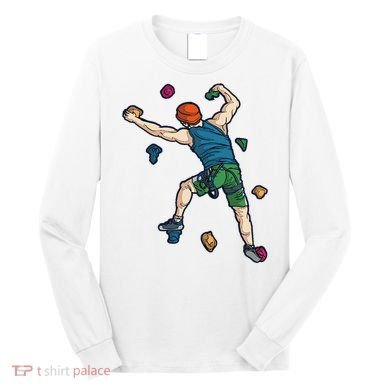 Climber Reaching For Holds Illustrated Rock Climbing Scene Long Sleeve Shirt