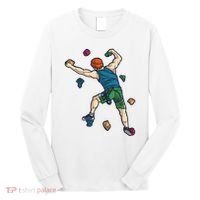 Climber Reaching For Holds Illustrated Rock Climbing Scene Long Sleeve Shirt thumb 0