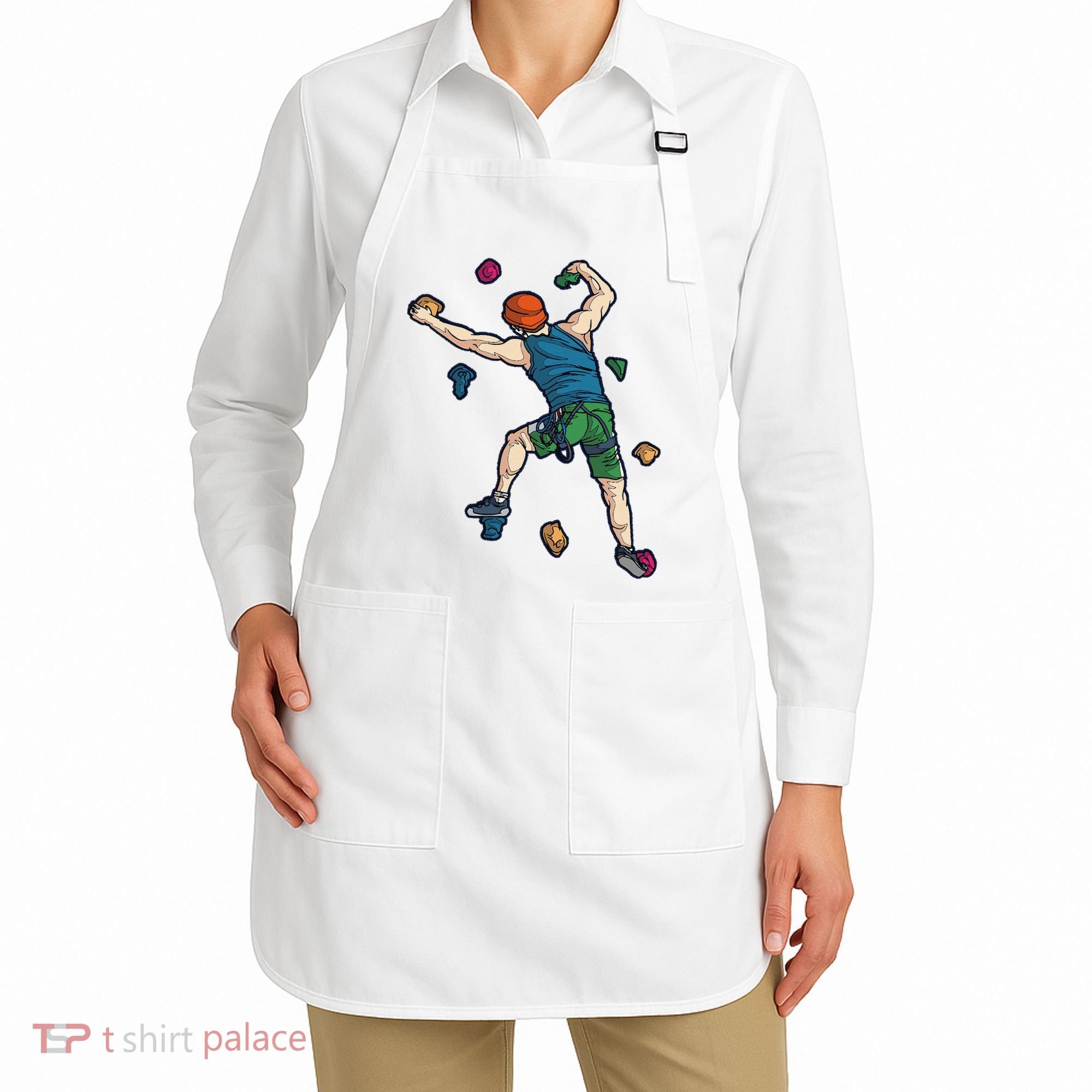 Climber Reaching For Holds Illustrated Rock Climbing Scene Apron