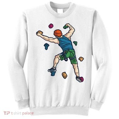 Climber Reaching For Holds Illustrated Rock Climbing Scene Sweatshirt