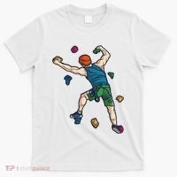 Climber Reaching For Holds Illustrated Rock Climbing Scene T-Shirt thumb 0