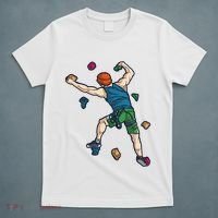 Climber Reaching For Holds Illustrated Rock Climbing Scene T-Shirt thumb 5