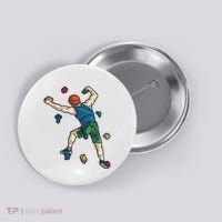 Climber Reaching For Holds Illustrated Rock Climbing Scene Button thumb 0