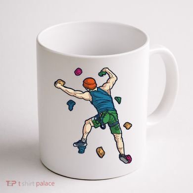 Climber Reaching For Holds Illustrated Rock Climbing Scene Coffee Mug back