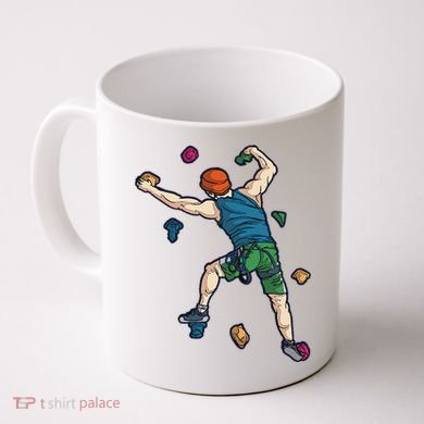 Climber Reaching For Holds Illustrated Rock Climbing Scene Coffee Mug