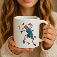 Climber Reaching For Holds Illustrated Rock Climbing Scene Coffee Mug thumb 3