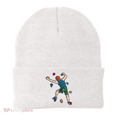 Climber Reaching For Holds Illustrated Rock Climbing Scene Beanie