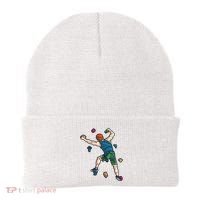 Climber Reaching For Holds Illustrated Rock Climbing Scene Beanie thumb 0
