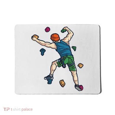 Climber Reaching For Holds Illustrated Rock Climbing Scene Mousepad