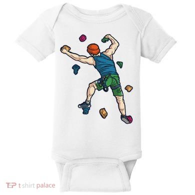 Climber Reaching For Holds Illustrated Rock Climbing Scene Baby Bodysuit