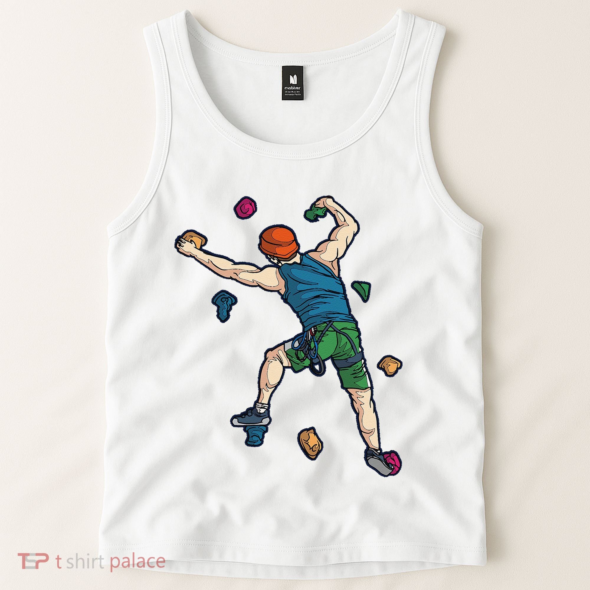 Climber Reaching For Holds Illustrated Rock Climbing Scene Tank Top