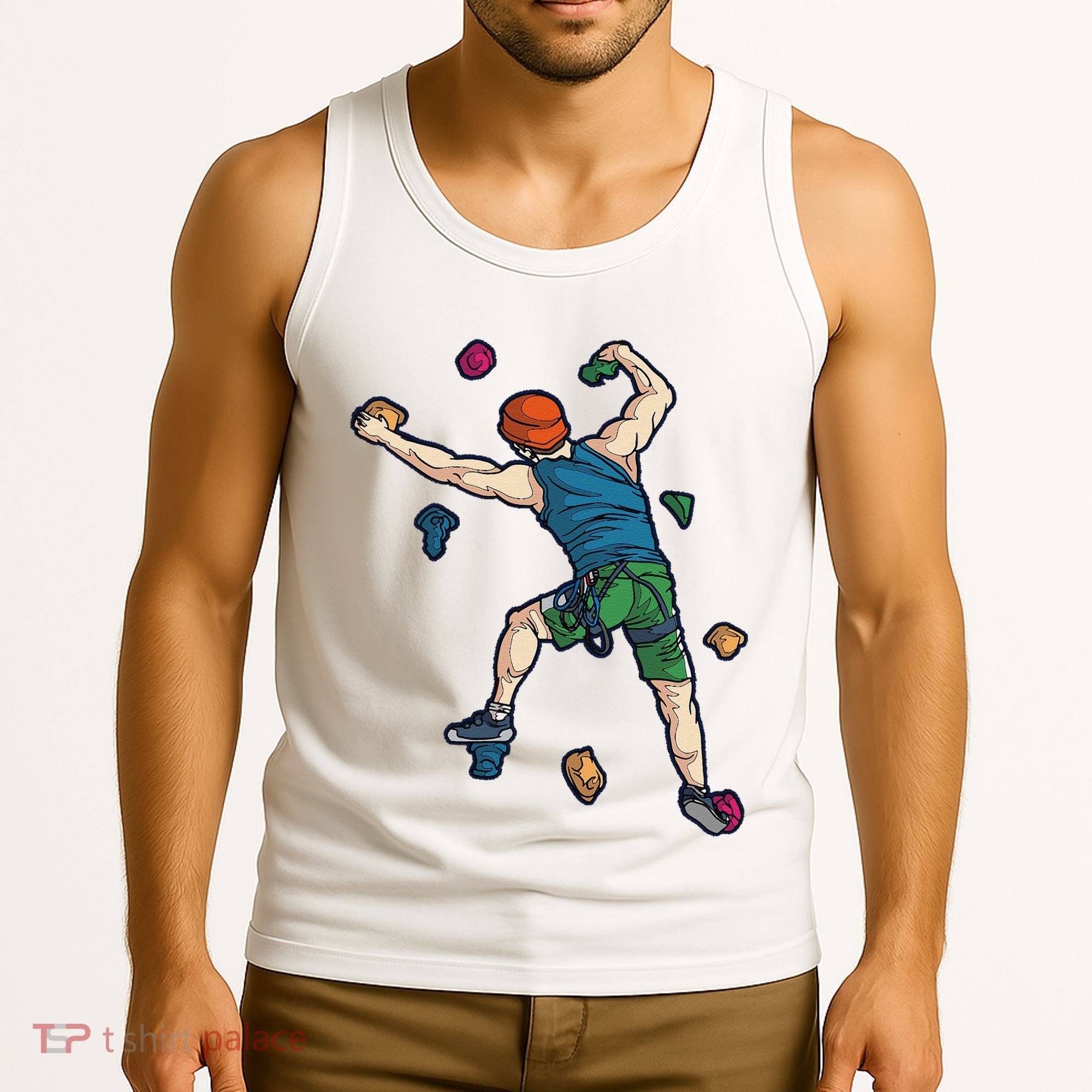 Climber Reaching For Holds Illustrated Rock Climbing Scene Tank Top