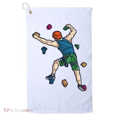 Climber Reaching For Holds Illustrated Rock Climbing Scene Golf Towel