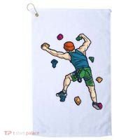 Climber Reaching For Holds Illustrated Rock Climbing Scene Golf Towel thumb 0