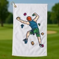 Climber Reaching For Holds Illustrated Rock Climbing Scene Golf Towel thumb 1