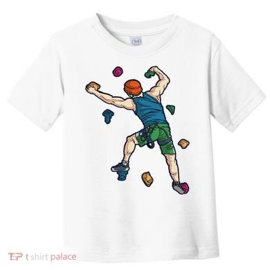 Climber Reaching For Holds Illustrated Rock Climbing Scene Toddler T-Shirt
