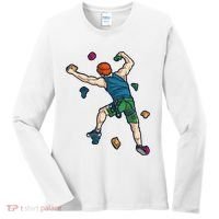 Climber Reaching For Holds Illustrated Rock Climbing Scene Women's Long Sleeve Shirt thumb 0