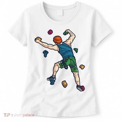Climber Reaching For Holds Illustrated Rock Climbing Scene Women's T-Shirt