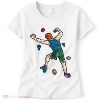 Climber Reaching For Holds Illustrated Rock Climbing Scene Women's T-Shirt thumb 0