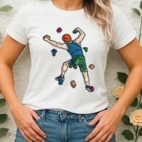 Climber Reaching For Holds Illustrated Rock Climbing Scene Women's T-Shirt thumb 2
