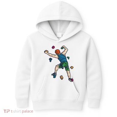 Climber Reaching For Holds Illustrated Rock Climbing Scene Kids Hoodie