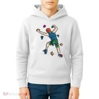 Climber Reaching For Holds Illustrated Rock Climbing Scene Kids Hoodie thumb 4
