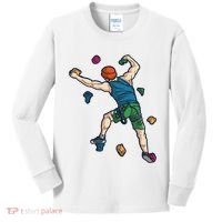 Climber Reaching For Holds Illustrated Rock Climbing Scene Kids Long Sleeve Shirt thumb 0