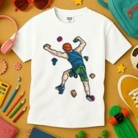 Climber Reaching For Holds Illustrated Rock Climbing Scene Kids T-Shirt thumb 3