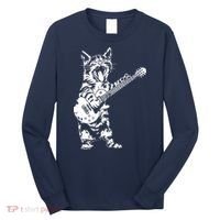 Cat Rocker Funny Kitty Plays Guitar Rockstar Cats Guitarist Long Sleeve Shirt thumb 0