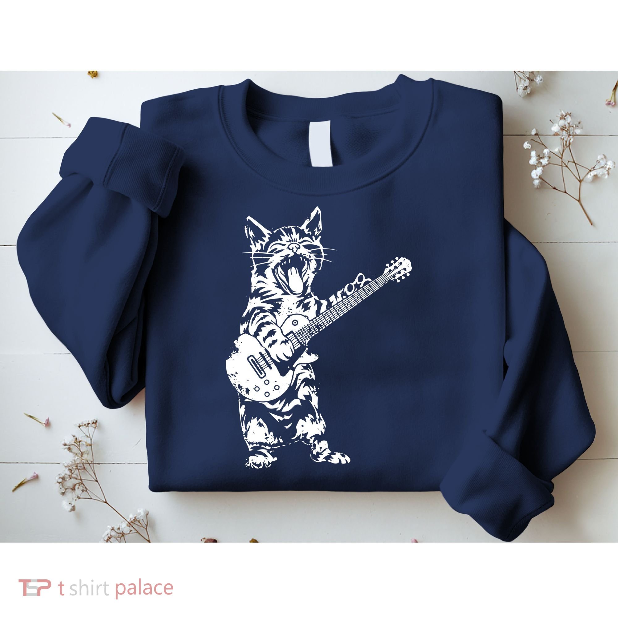 Cat Rocker Funny Kitty Plays Guitar Rockstar Cats Guitarist Sweatshirt