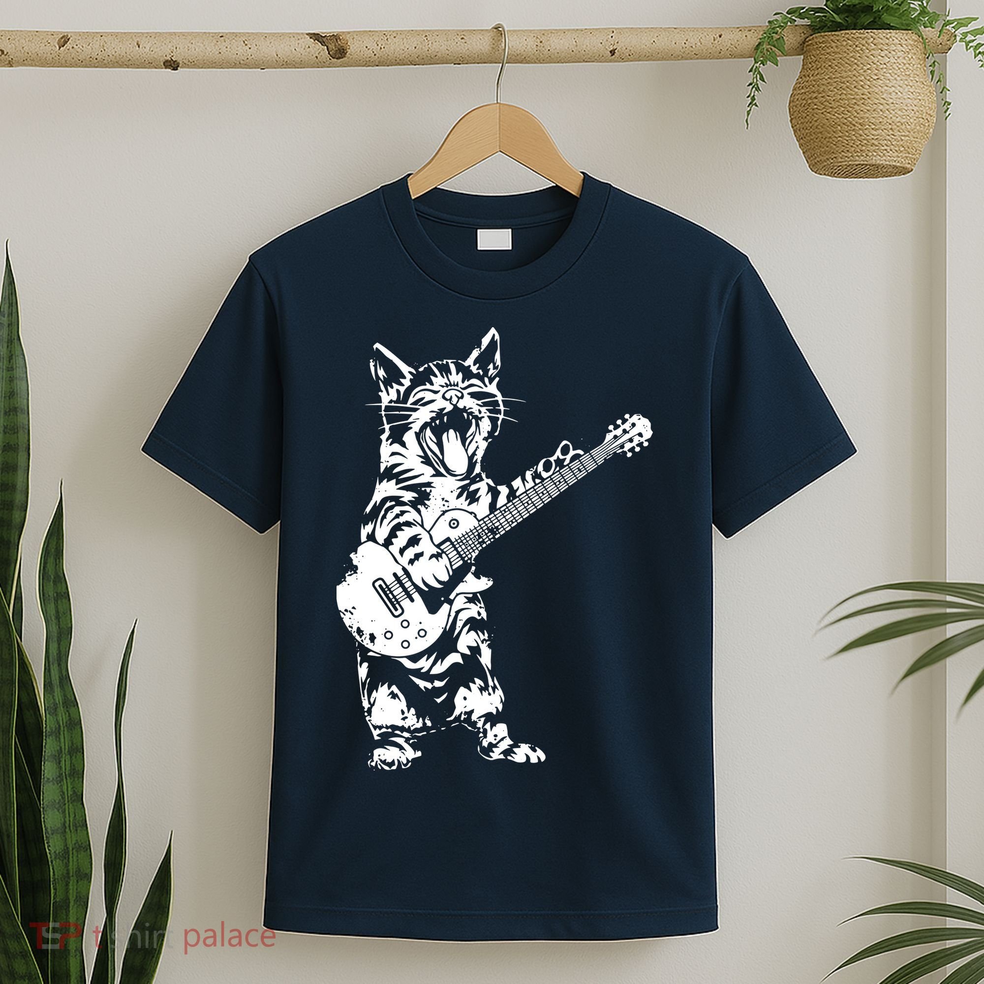 Cat Rocker Funny Kitty Plays Guitar Rockstar Cats Guitarist T-Shirt