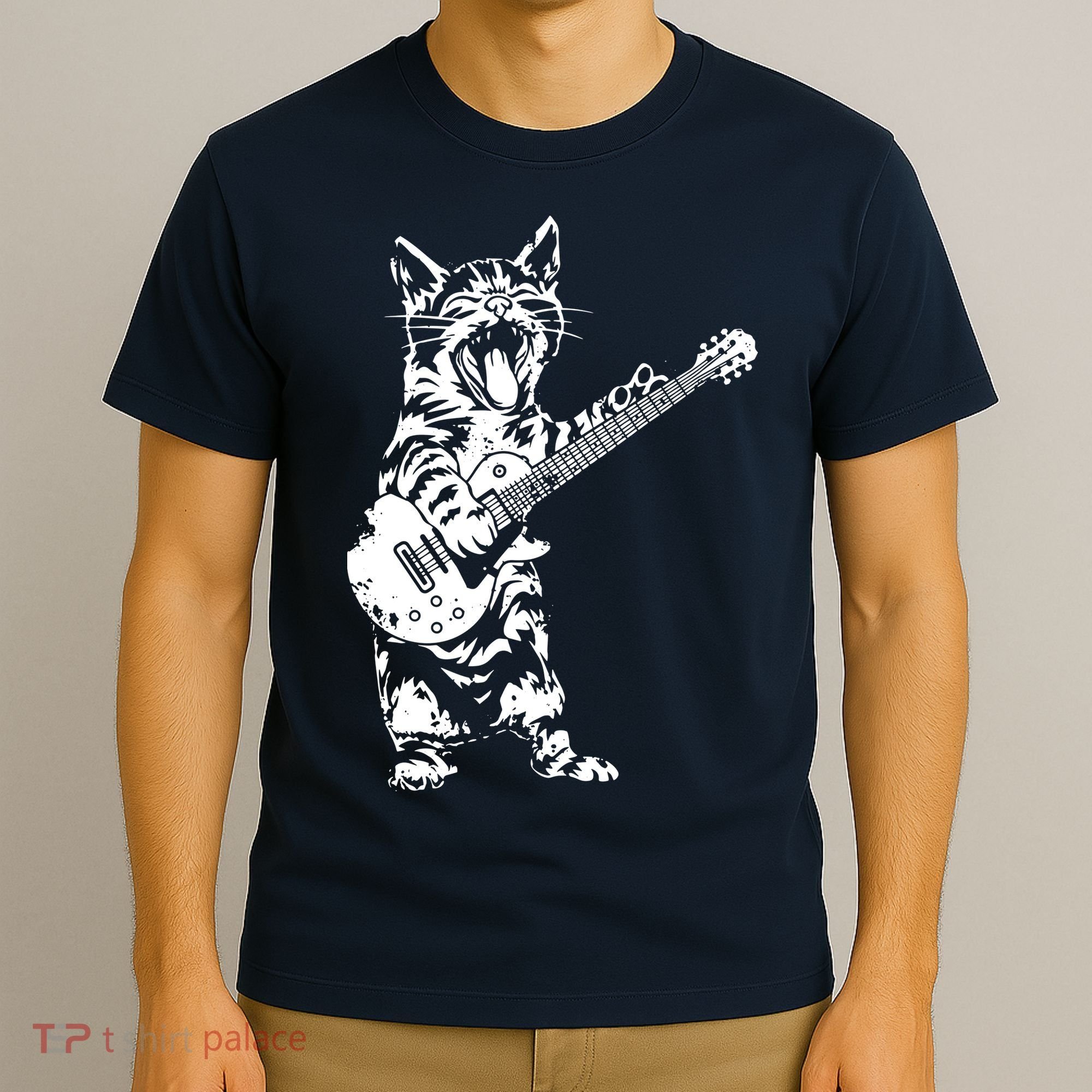 Cat Rocker Funny Kitty Plays Guitar Rockstar Cats Guitarist T-Shirt