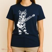Cat Rocker Funny Kitty Plays Guitar Rockstar Cats Guitarist T-Shirt thumb 4