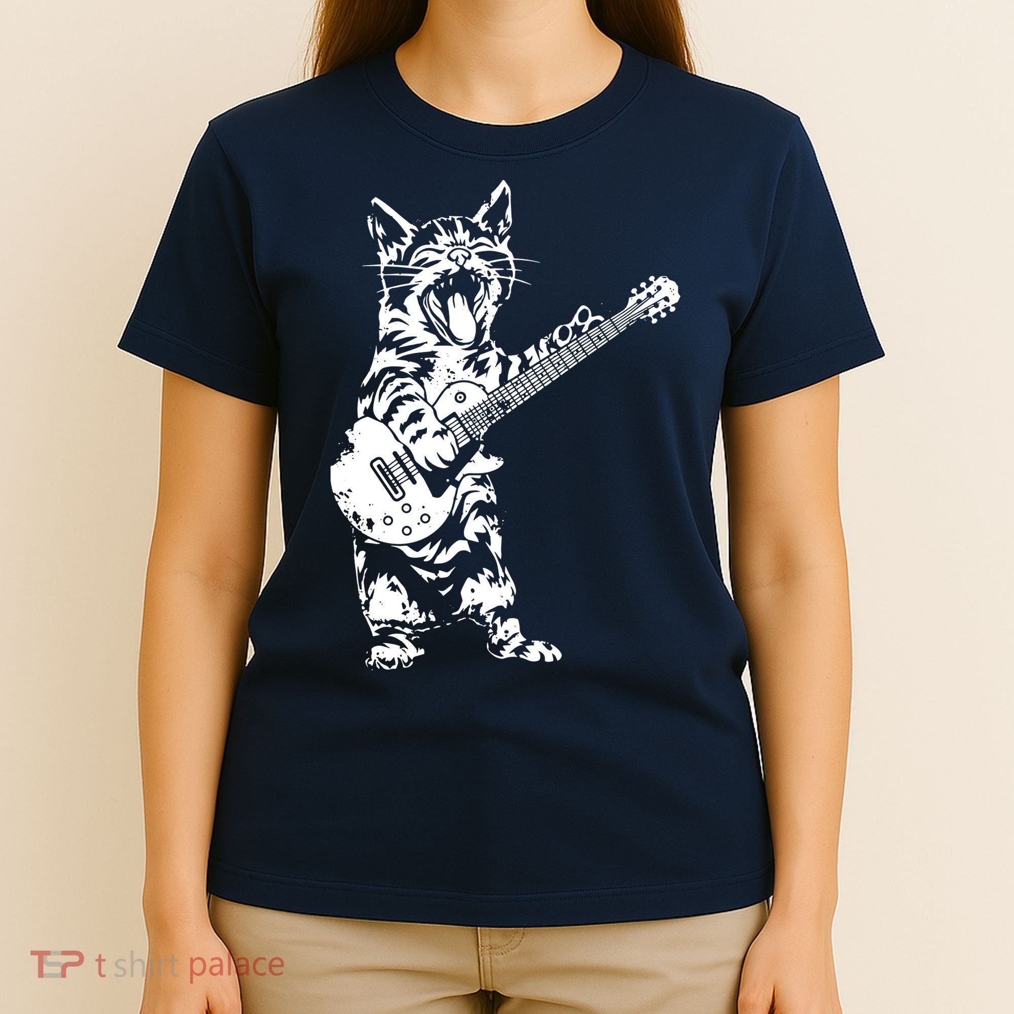 Cat Rocker Funny Kitty Plays Guitar Rockstar Cats Guitarist T-Shirt