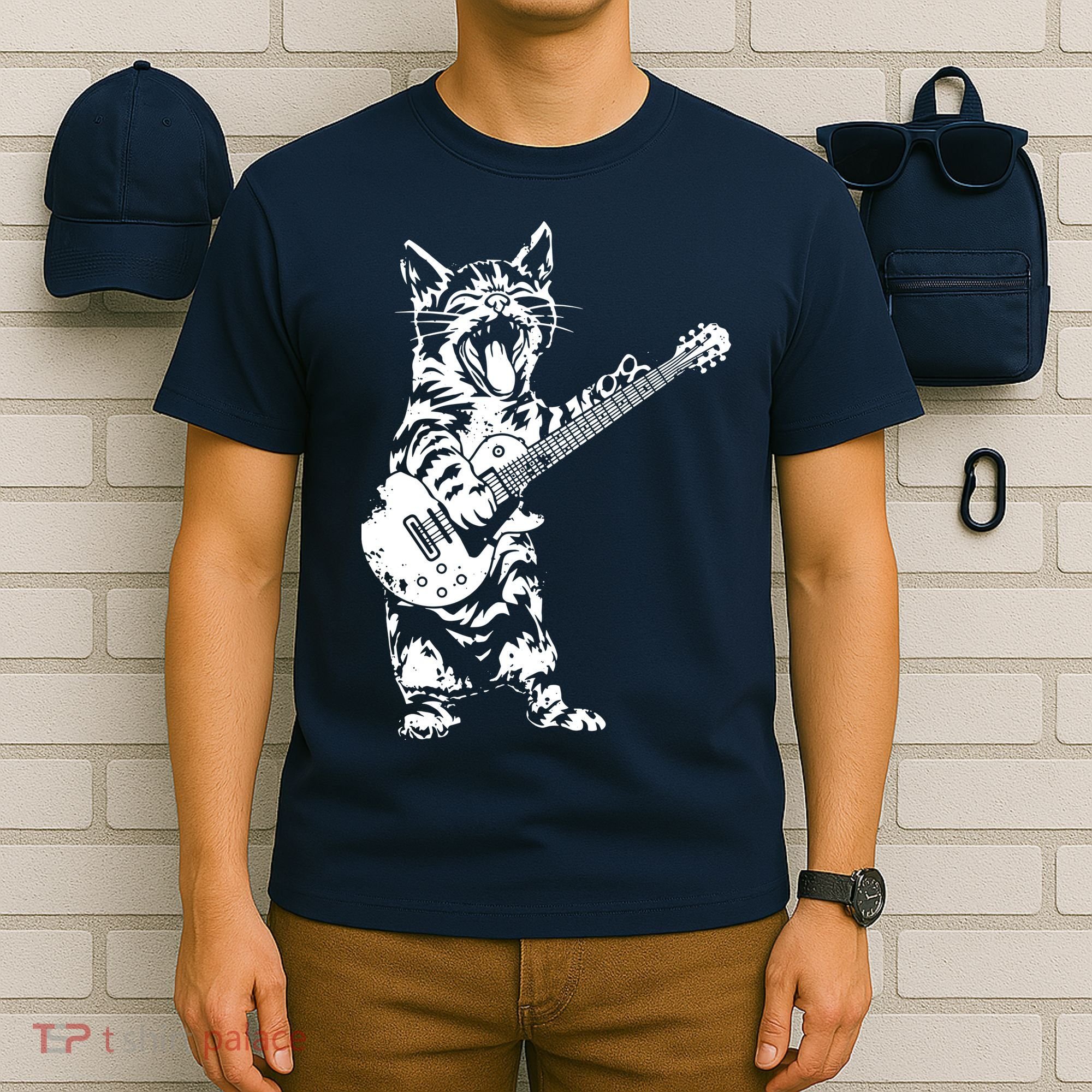 Cat Rocker Funny Kitty Plays Guitar Rockstar Cats Guitarist T-Shirt