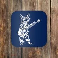 Cat Rocker Funny Kitty Plays Guitar Rockstar Cats Guitarist Coaster thumb 0
