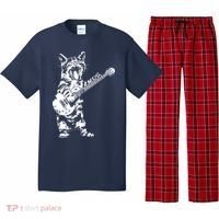 Cat Rocker Funny Kitty Plays Guitar Rockstar Cats Guitarist Pajama Set thumb 0