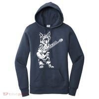 Cat Rocker Funny Kitty Plays Guitar Rockstar Cats Guitarist Women's Hoodie thumb 0