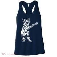 Cat Rocker Funny Kitty Plays Guitar Rockstar Cats Guitarist Women's Tank Top thumb 0
